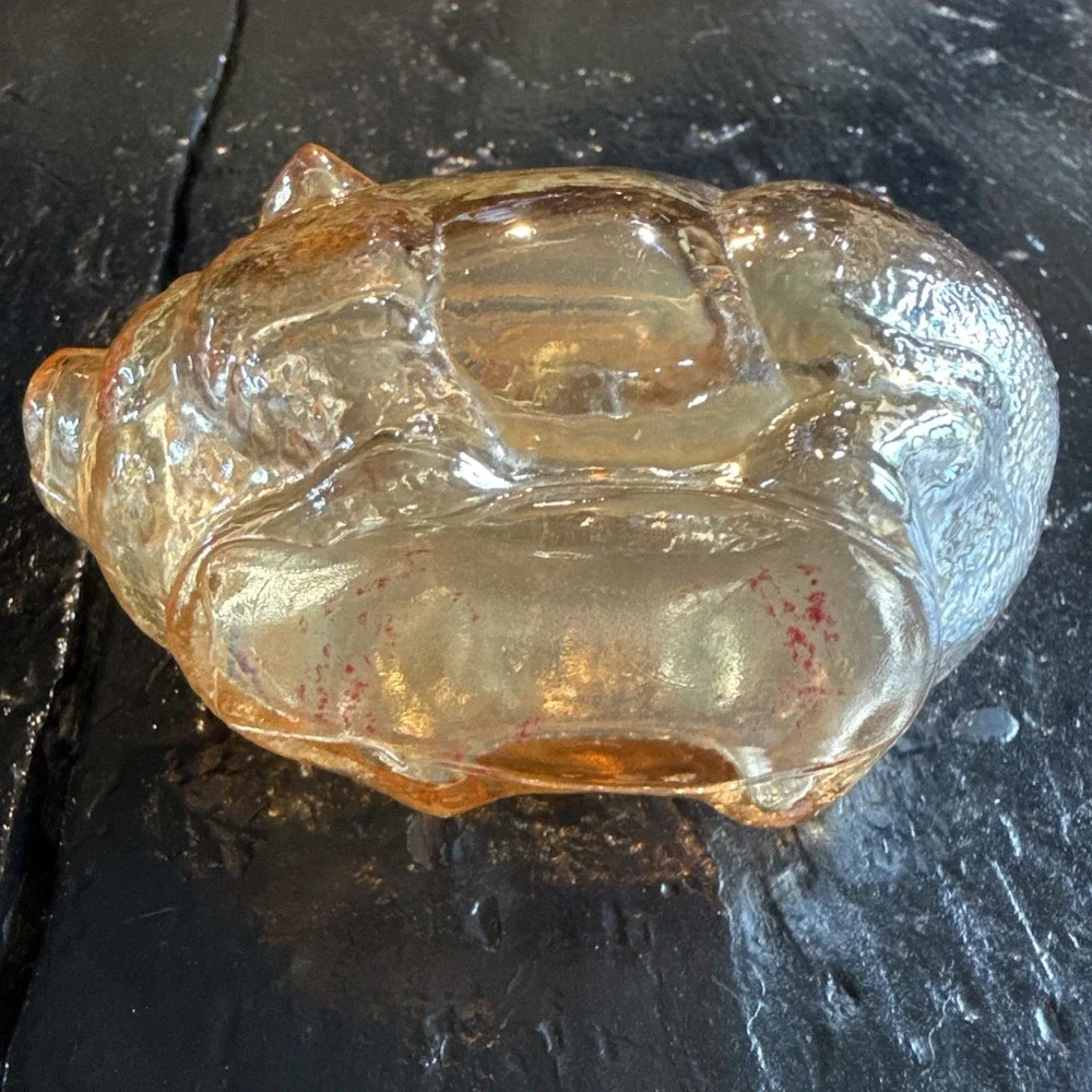 Anchor Hocking Carnival Glass 4x3 Piggy Bank Pig Amber Iridescent Vintage